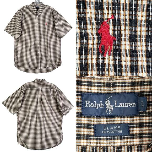 Polo Ralph Lauren Shirt Oxford Mens Size Large SS Blake Brown Plaid Button Down - Picture 1 of 9